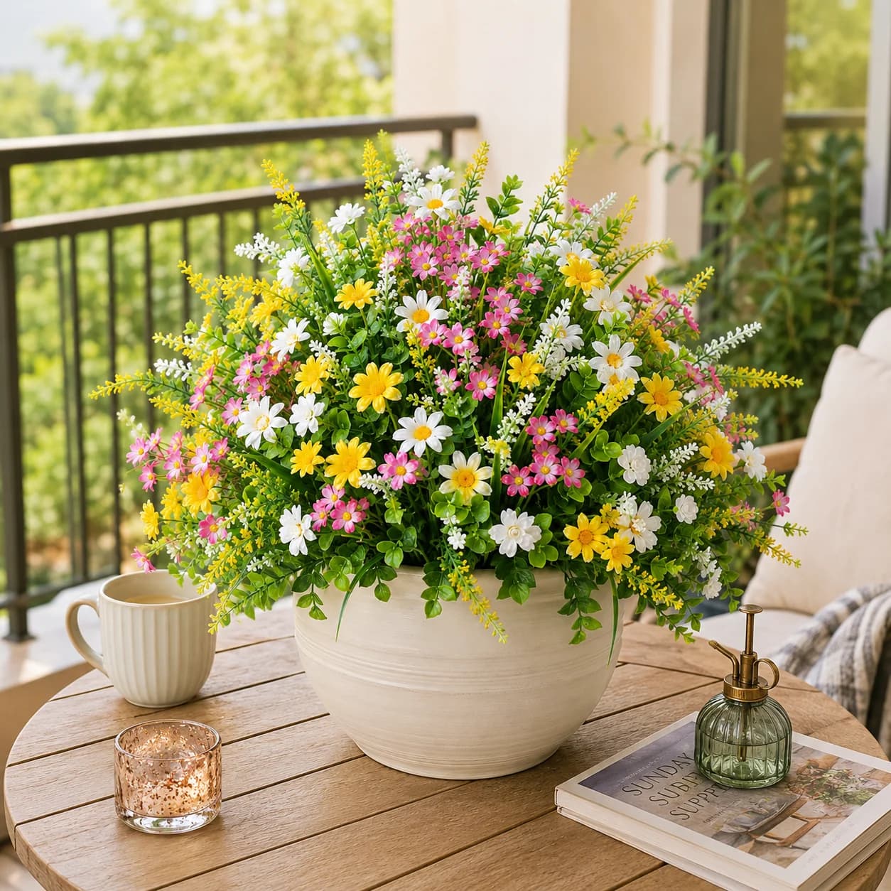 16 Pezzi Fiori Artificiali da Esterno, Finto Vegeto in Plastica, Piante Finte per Casa, Soggiorno, Patio Estivo, Finestre, Decorazioni da Giardino