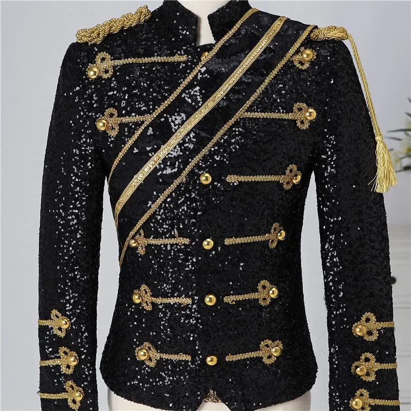 Modern Michael Jackson Sequined Performance Outfit New Men's Banquet Guest Band Rock Singer Costume Stand Up Collar Jacket