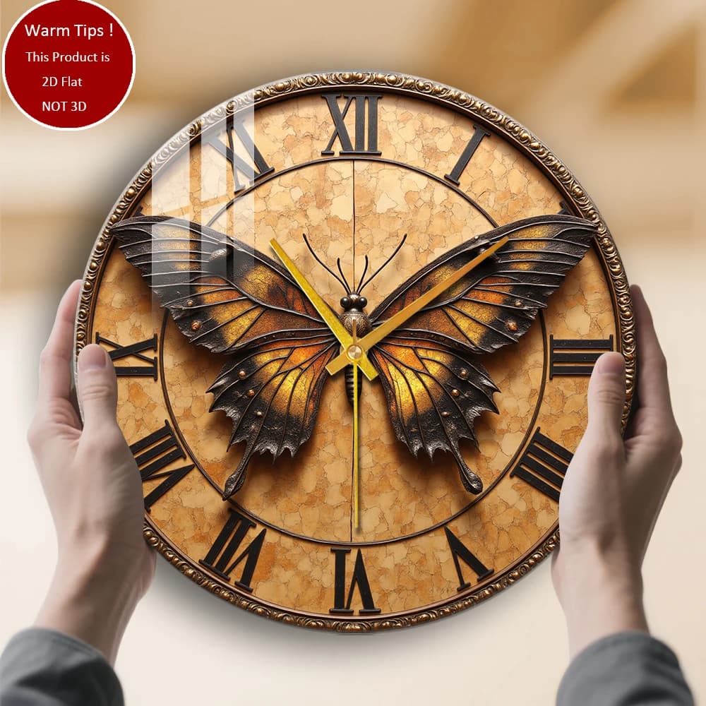 Tempered Glass Wall Clock with Butterfly Design Suitable for Wall Decorations or Table Displays everywhere