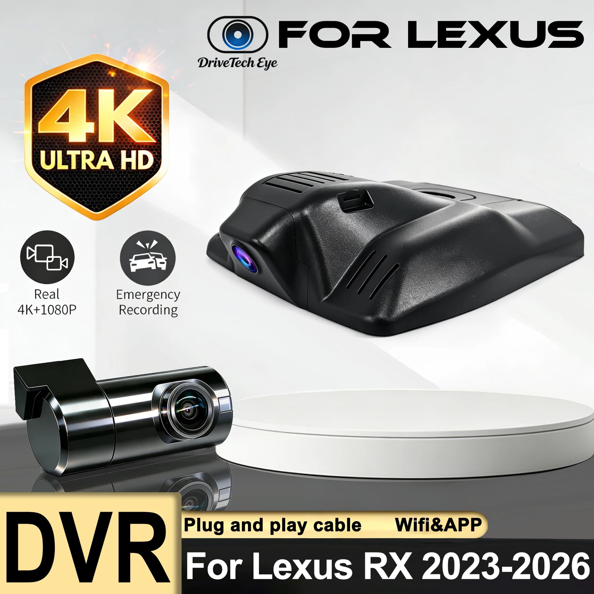 Video Recorder Night Visio 4K UHD Plug and Play Car DVR Dash Cam Camera for Lexus RX RX350 RX350h RX450h RX500h 2023-2026