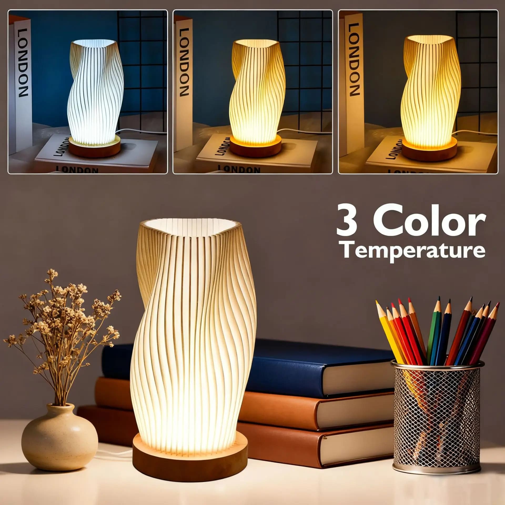 Lampada da Tavolo USB LED 3D Plissettata Dimmerabile, Luce Notturna Moderna per Camera da Letto, Atmosfera e Decorazione Casa, Ideale per Piccoli Negozi