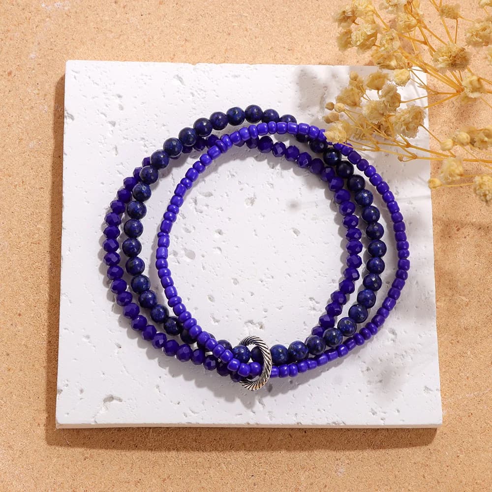 4mm natural lapislazuli stone bracelets with dyed seed beads with crystals faceted bracelet with round flower garland pendants for women