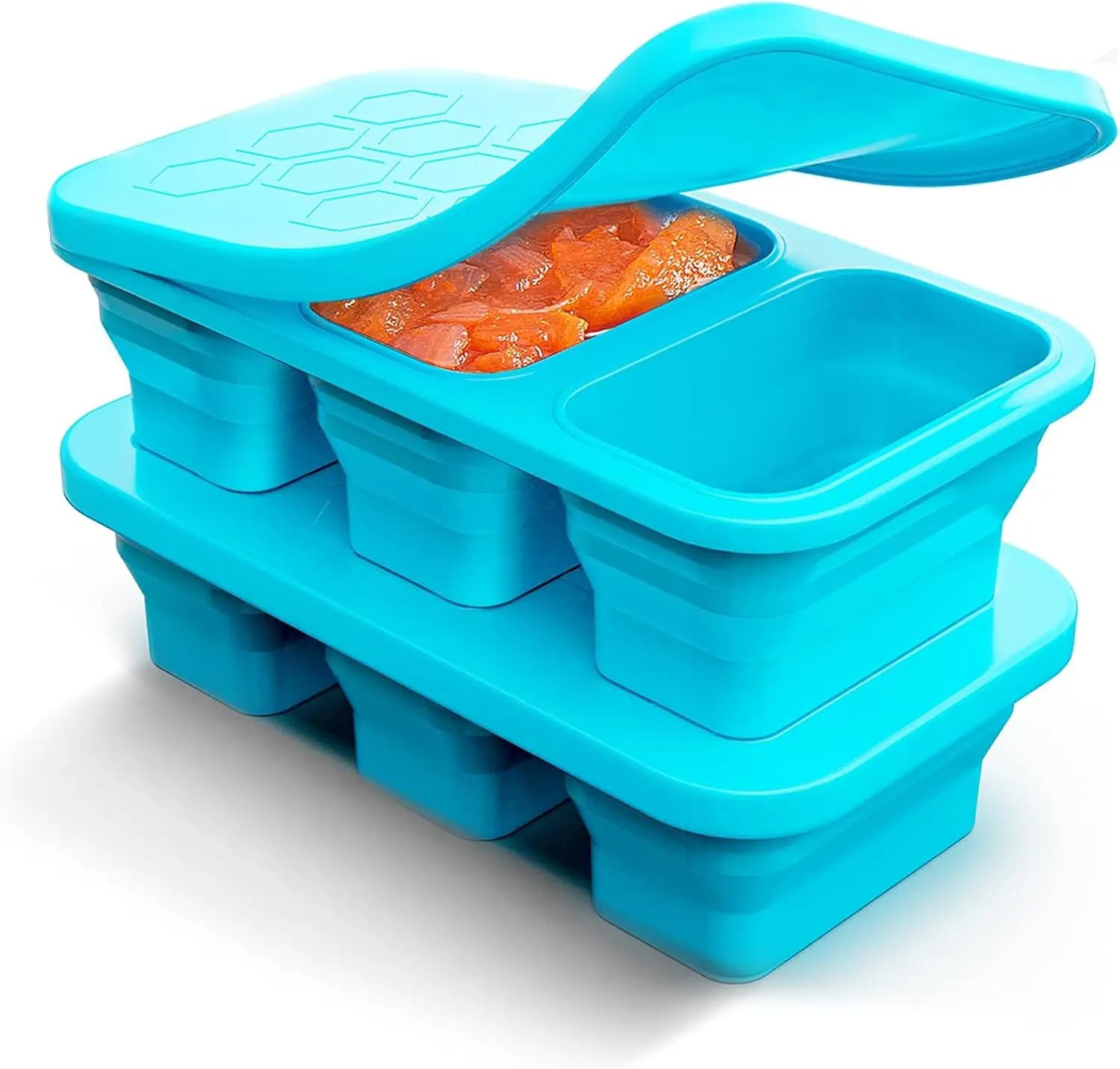 Vaschette impilabili in silicone per congelatore con coperchi, stampi per il controllo delle porzioni da 1 tazza per zuppe, brodo, salsa, residui di cibo