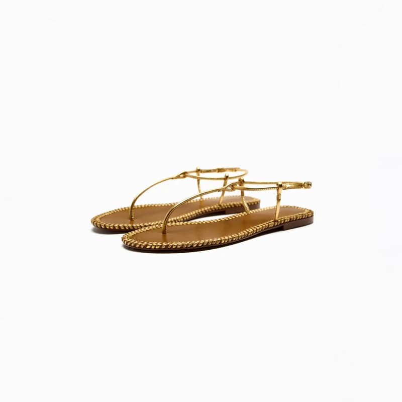 Flat With Modern Sandals Shoes Woman 2026 Summer Holiday Clip Toe Flip Flops Buckle Roman Shoe Gold Color Sandalias Feminina