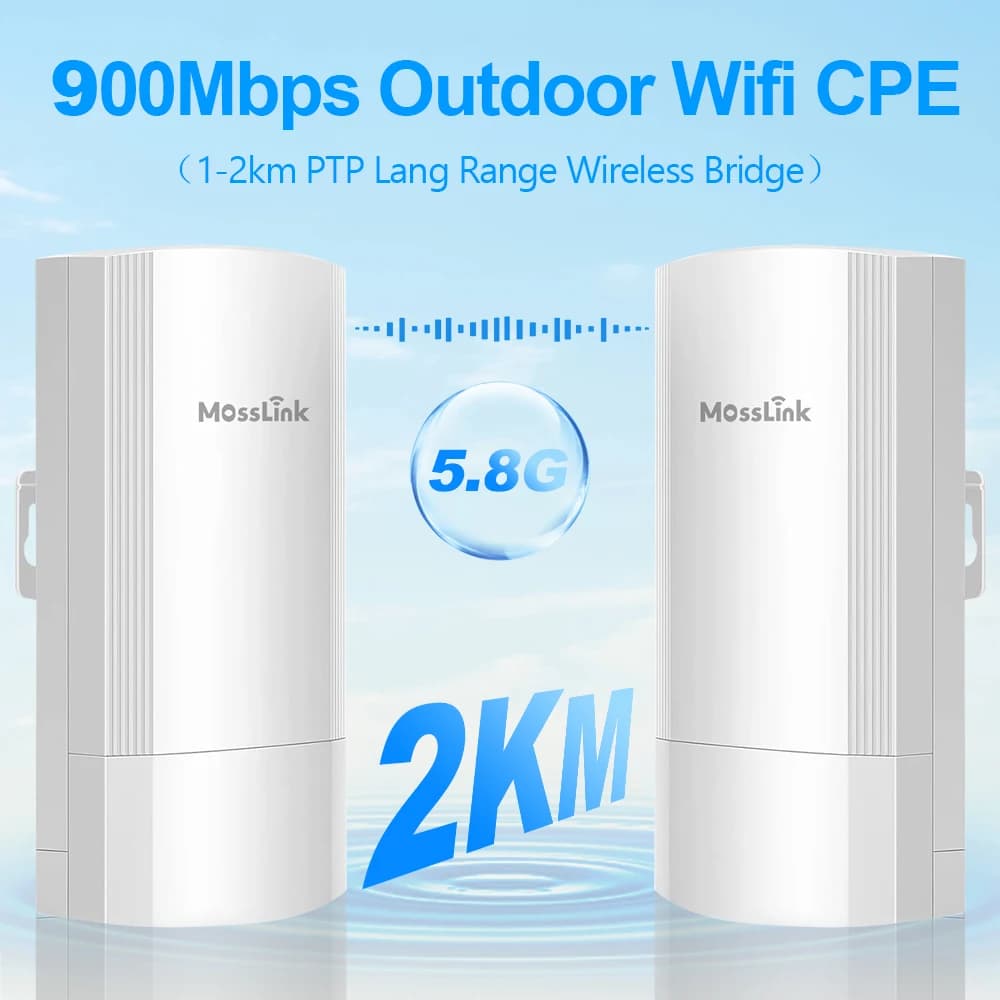 Mosslink 900Mbps Outdoor CPE Wireless Bridge 5.8G Point to Point Starlink WiFi Extender Signal Booster Long Range Up to 2KM