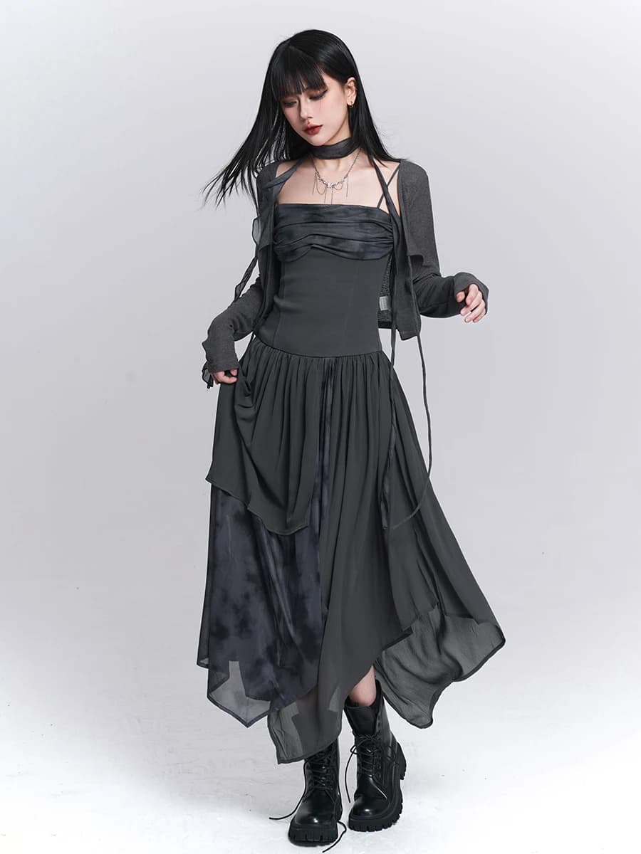 Ghost Girl ey Asymmetrical Strap Dr Island Sle Beach OOTD Southeast Asia Vaion Long Skirt Sweet And Spicy Sle Ple...