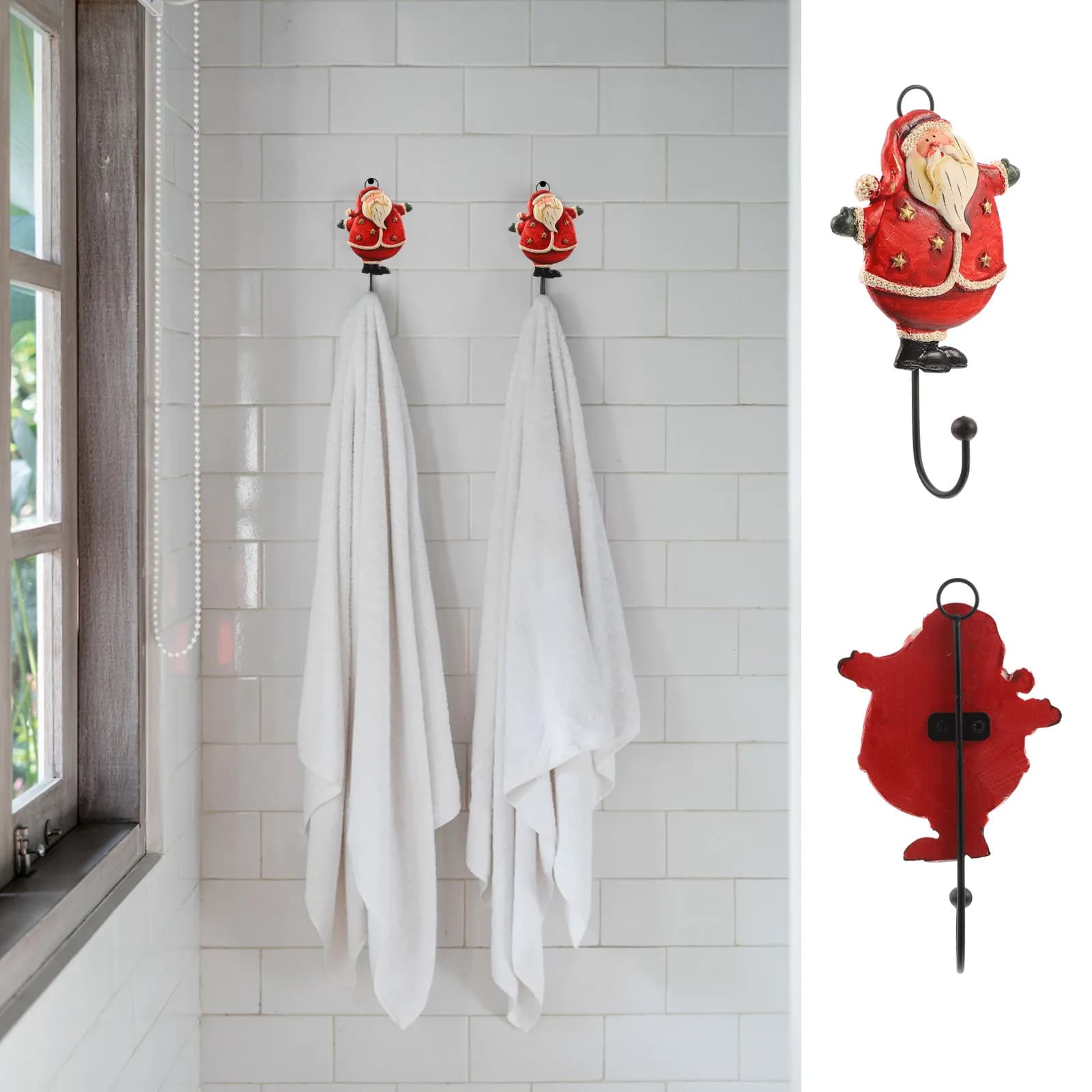 2Pcs Christmas Coat Hook Santa Claus Hat Hangers Multi function Clothes Resin Xmas Decorative Home ganizer Wall Mount Storage