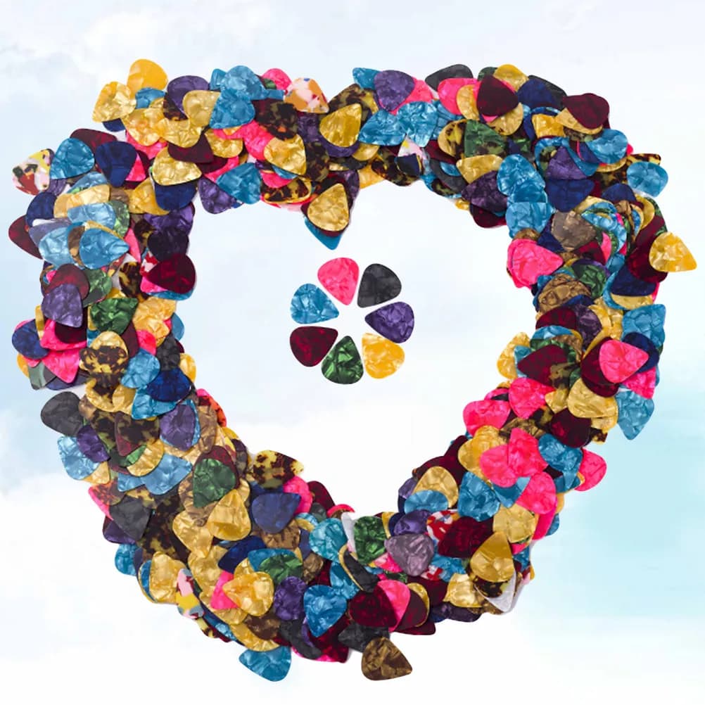 200pcs Guitar Pick Celluloid Heart Shape 0.46Mm 0.71Mm 0.96Mm Mixed Colors Picks For Classic Guitar Ukulele Nylon String