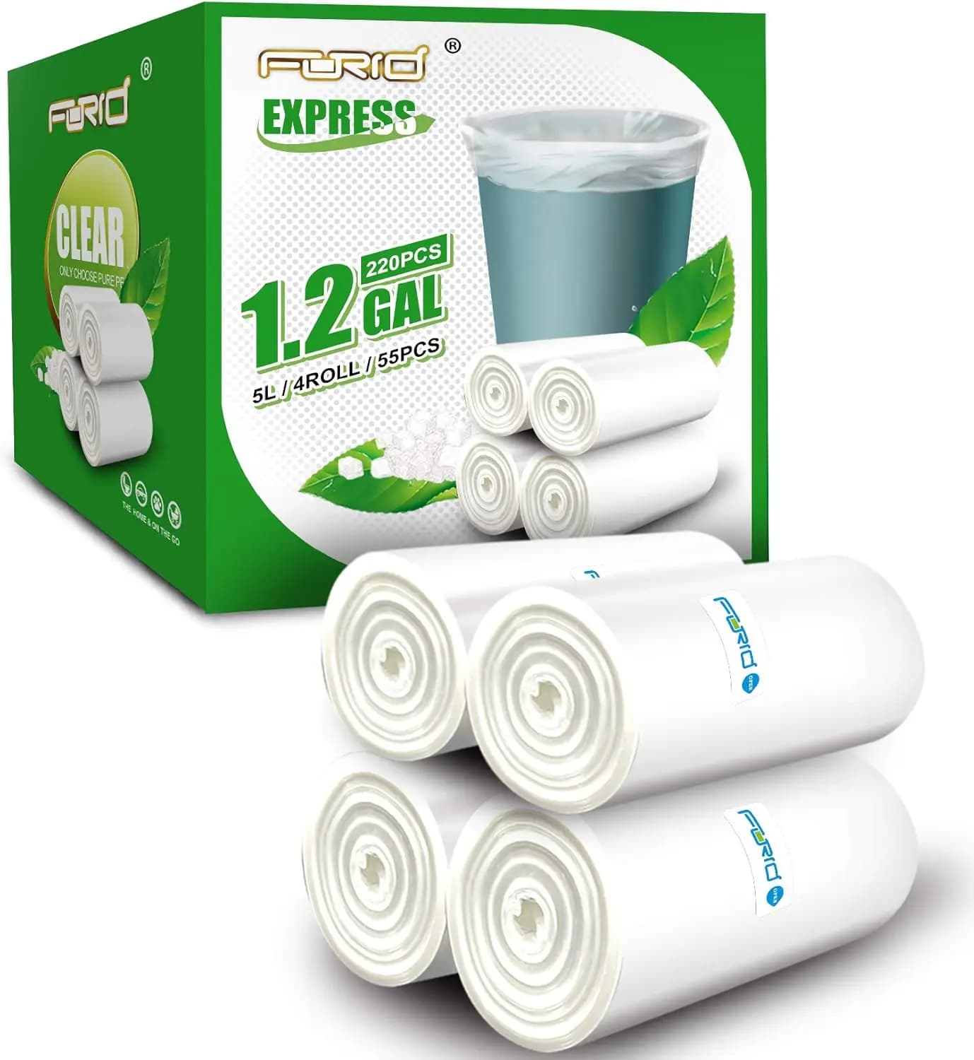 Sacchetti per la Spazzatura da 1,2 Galloni, 220 Pezzi, Sacchi Trasparenti per Bagno, Ufficio, Camera da Letto, Sacchetti per Cestino da 5L, Resistenti e Spessi