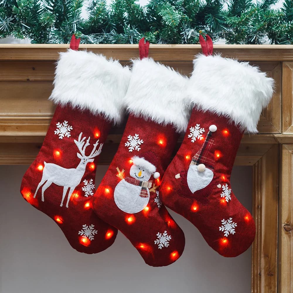 Christmas Socks with Led Lights Light Elk Socks Gift Of Christmas Babe Candy For Christmas Tree Decoration To Hang At New Year's Fireplace