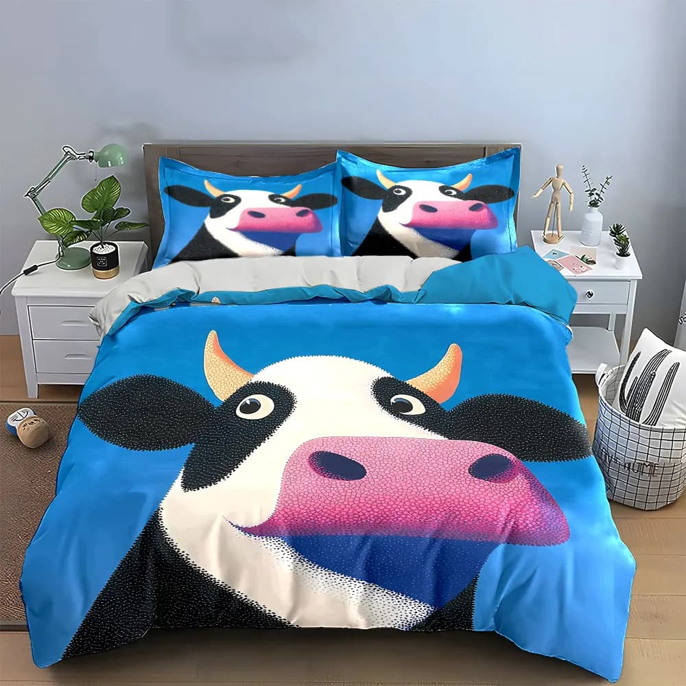 Set di biancheria da letto Funny Cow Art Decor Set con 1 copripiumino e 2 federe, singolo, matrimoniale, king size, queen size, regalo