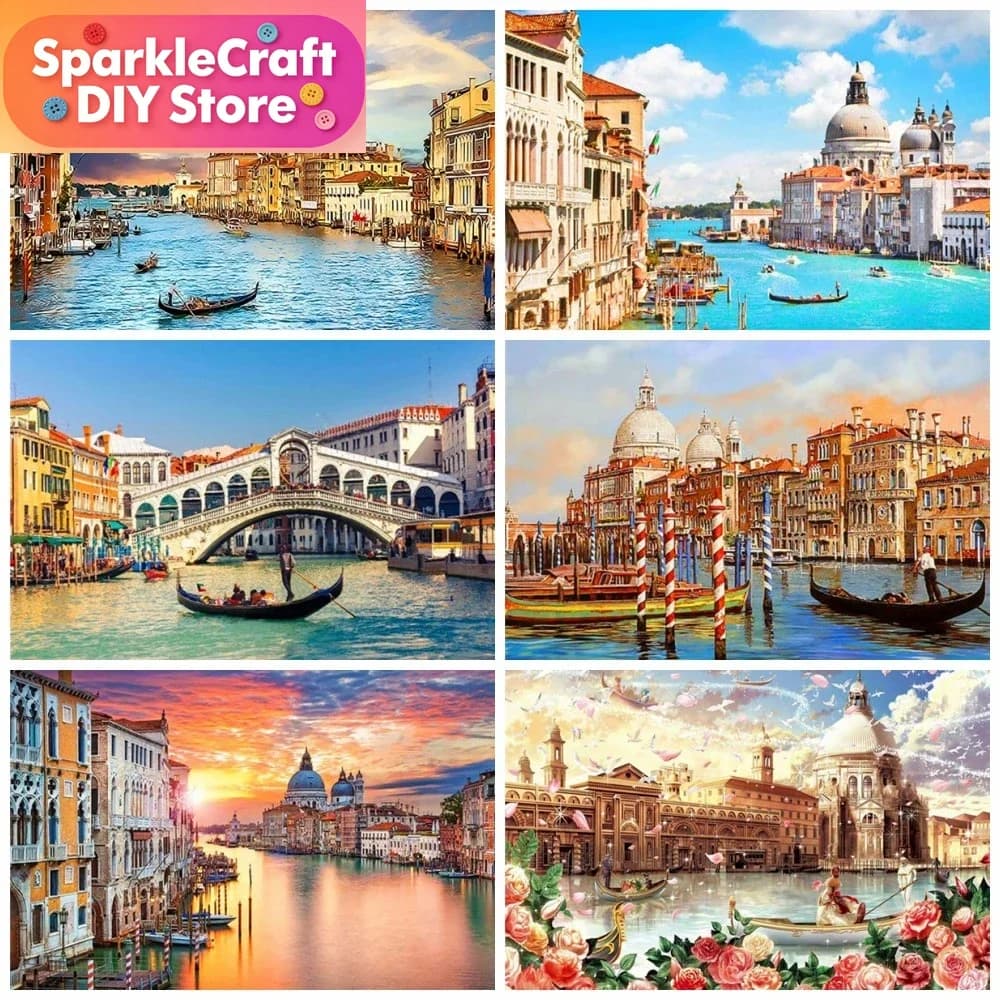 Frameless, 5D DIY Full Drill Diamond Painting City Venice Art Rhinestone Craft Kit Diamond Embroidery Landscape Mosaic Home Deco