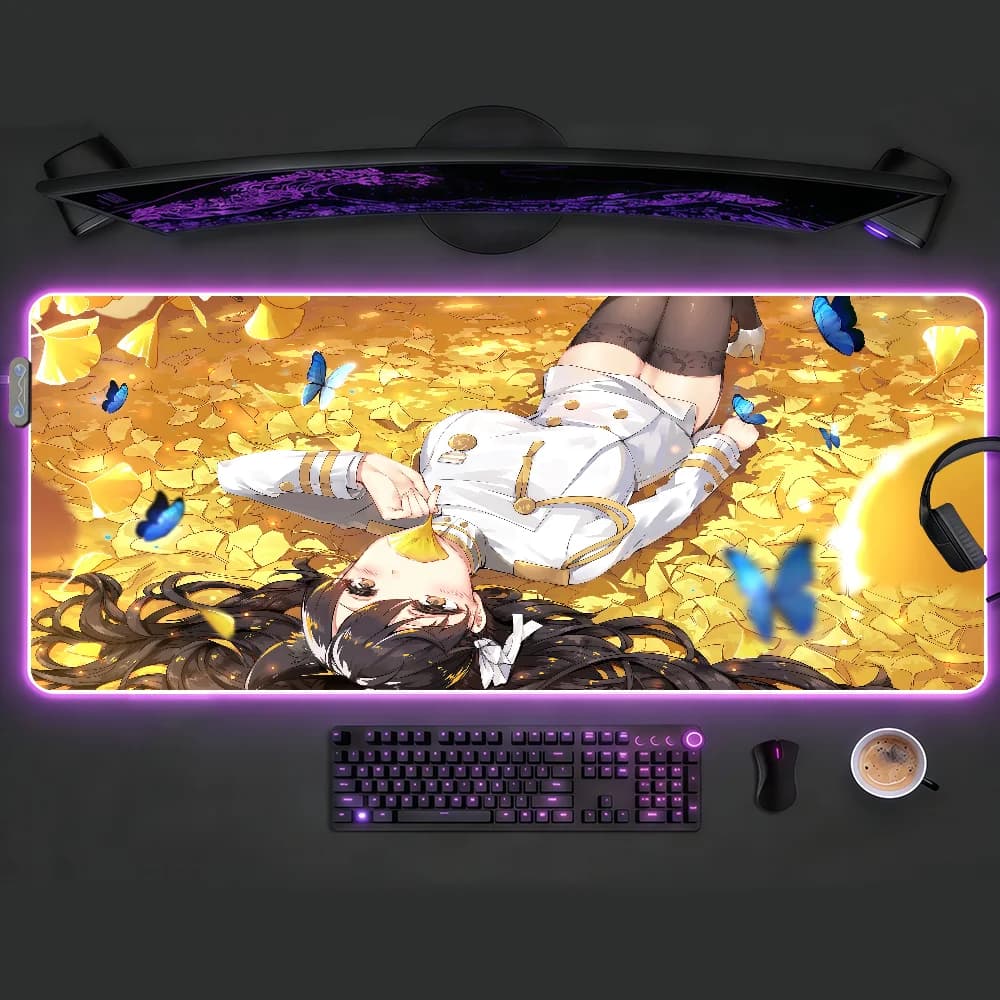 Tappetino per mouse Atago Azur Lane RGB LED, tappetino da scrivania antiscivolo, accessori da gioco in gomma, tappetino grande XXL per tastiera da ufficio e computer