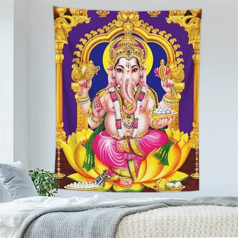 Dio indiano Shiva Arazzo da parete Appeso a parete Panno da parete Oro Gacha Tempio Elefante Tappeto da parete Spiaggia Tappetino da yoga Decorazioni per la casa