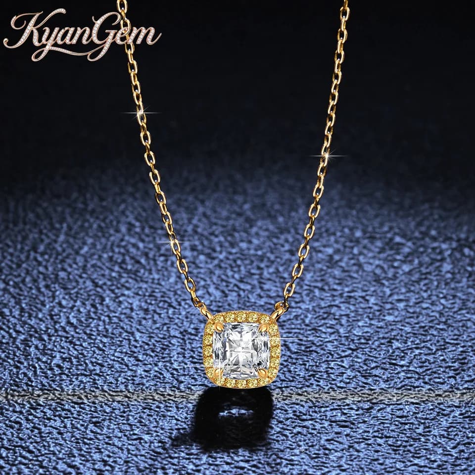 KyanGem Collana da Donna in Moissanite con Diamanti Intarsiati in Oro 18K, Stile Principessa, Catena a Clavicola con Diamanti Completi, Gioiello Charm per Feste