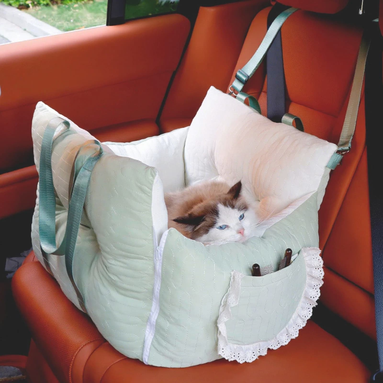 STLFLuxury Borsa da viaggio portatile lavabile per cani da compagnia, gatti, seggiolino auto, letto spesso con cintura con fibbia di sicurezza