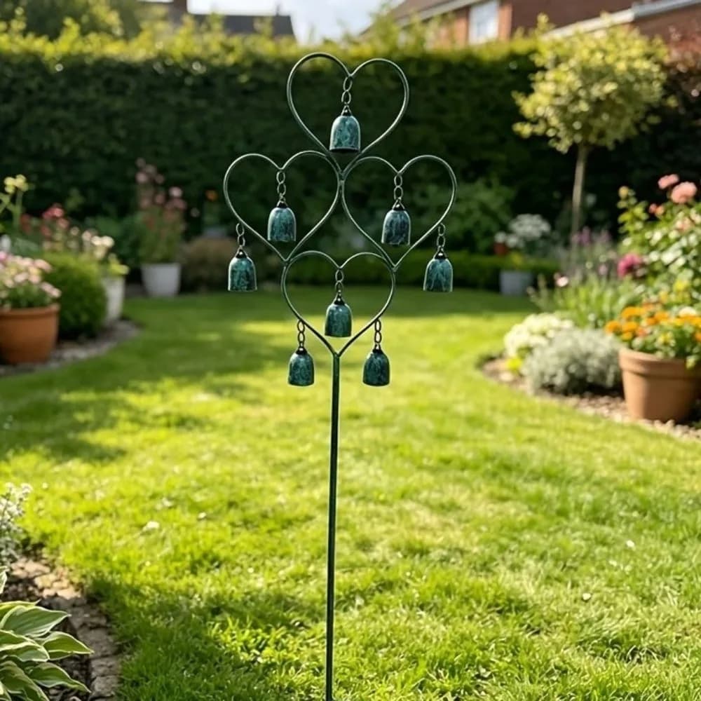 Decorative Stake Heart-Shaped Metal Garden Stake Rustic Antique Finish Wind Chime Ornament Handmade Garden Decoration Yard Decor