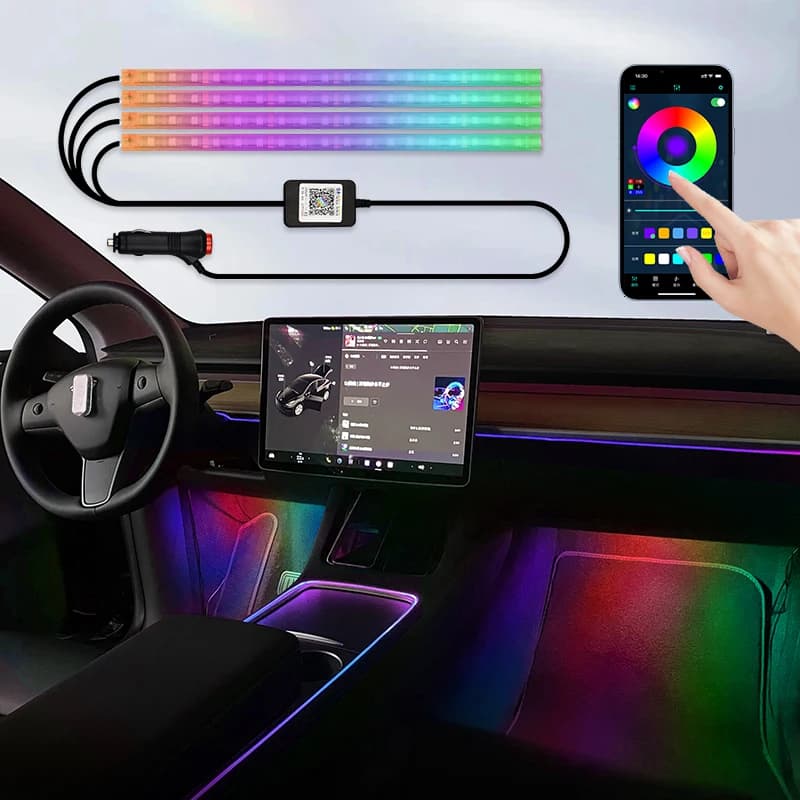 4 PCS 48 LED Car Interior Ambient Foot Light con USB Wireless Remote Music App Control Auto RGB Atmosphere lampade Decorative