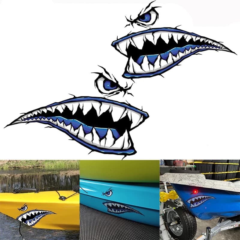 2 pieces stickers for boats with waterproof shark teeth for kayak diy fishing boat canoe auto truck sun protection change vinyl decals