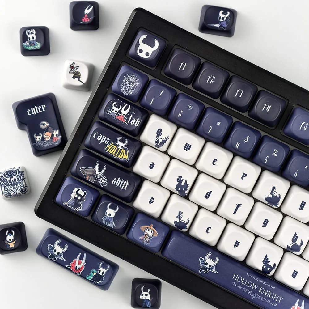 Copritasti da gioco Hollow Knight Profilo MOA Tappi per tastiera meccanica rotondi carini blu navy e neri Copritasti personalizzati a sublimazione PBT