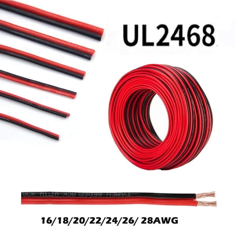 Electric cable 10 m to 2 pins tinned copper with red and black PVC insulation for extension for 16-30AWG monocolor LED strips