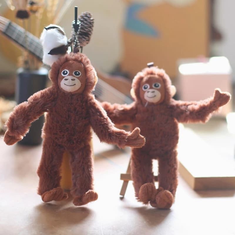 1Pc Cartoon Gorilla Plush Toy Chimpanzees Monkey Pendant Soft Stuffed Doll Keychain Backpack Car Bag Key Ring Decor Kid Gift.