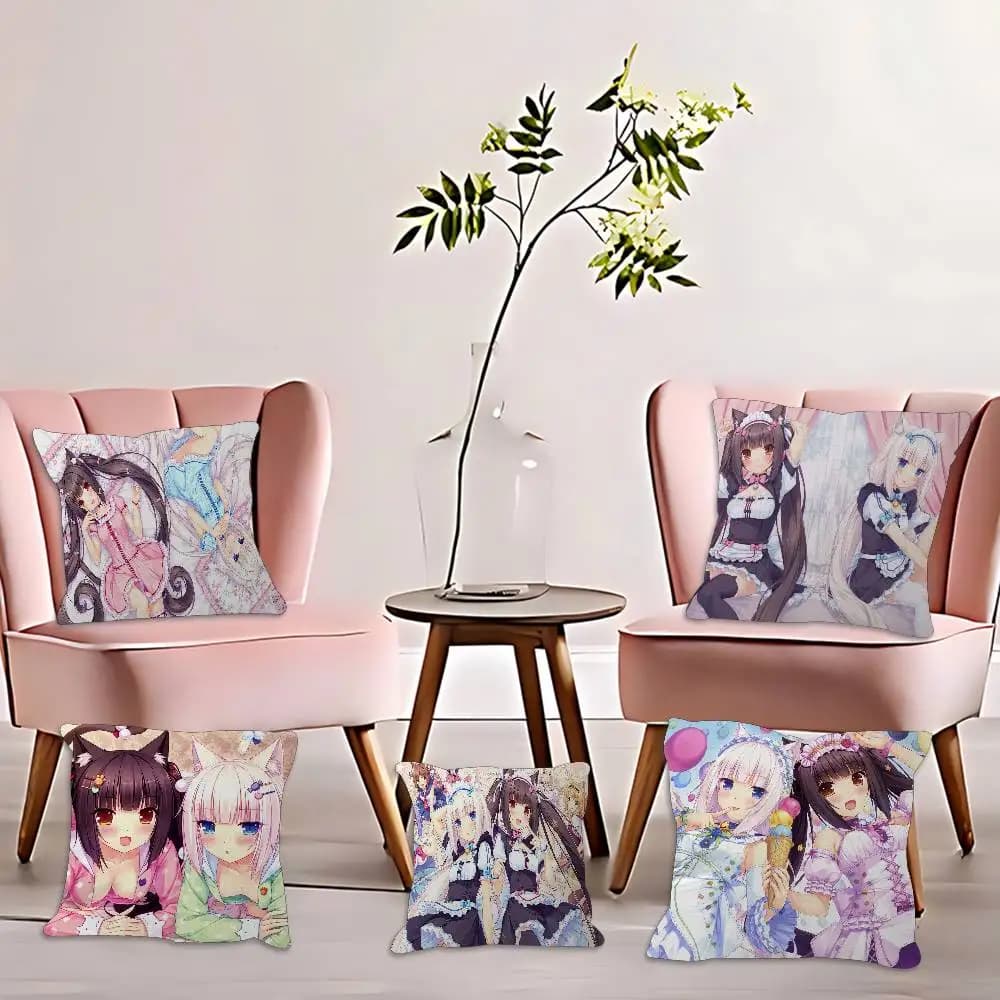 Fodera per cuscino Anime Girl Cat Ear Maid Kawaii, federa per cuscino da auto, per divano, auto, regalo di Natale