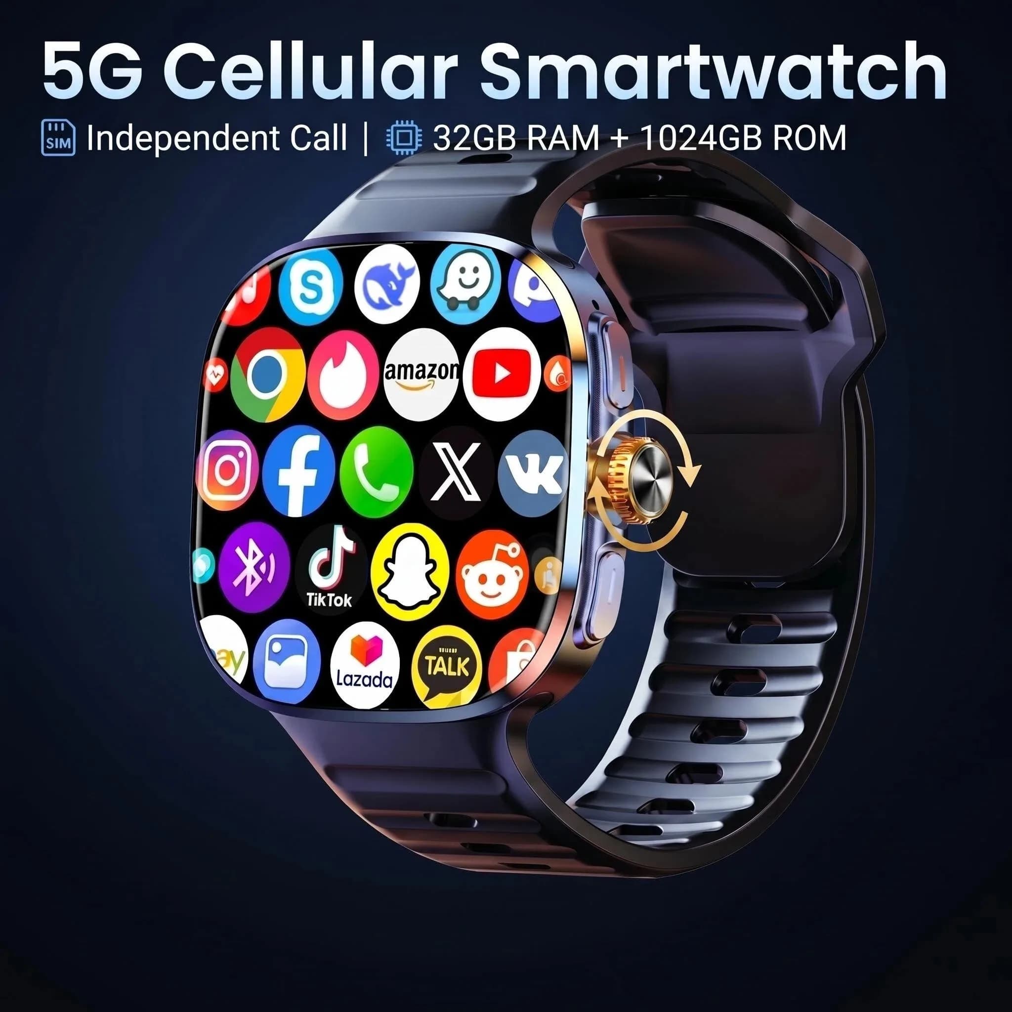 Smartwatch M99 Originale con 32GB RAM, 1024GB ROM, 5G LTE e 190 Funzioni ° Fotocamera Rotante con GPS, Wifi, Schermo Amoled da 2,4 Pollici, Batteria da 2100mAH
