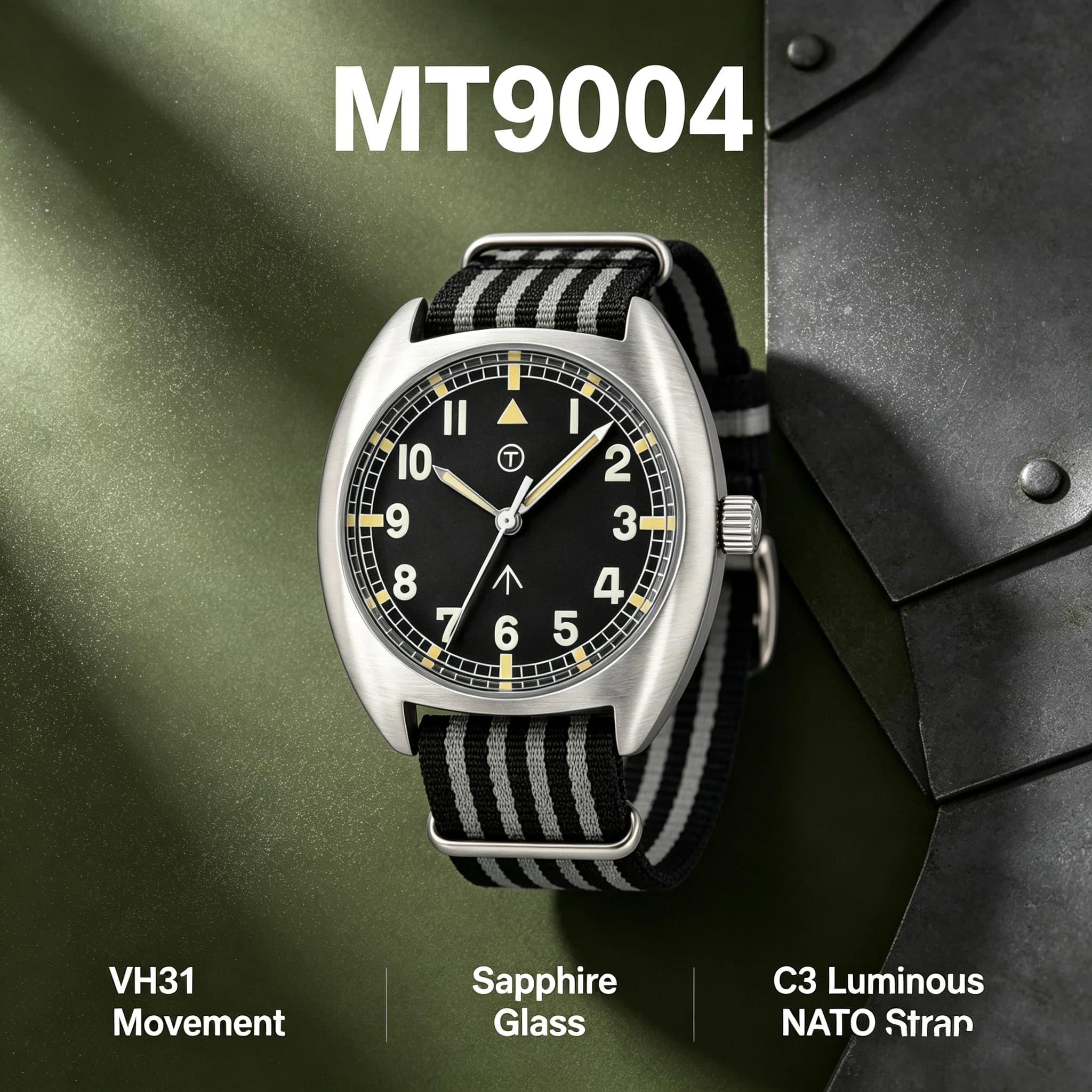 MILITREK MT9004 Vintage Military Quartz Watch 38mm 316L Stainless 100M Waterproof Sapphire Glass C3 Luminous Men Field Watch