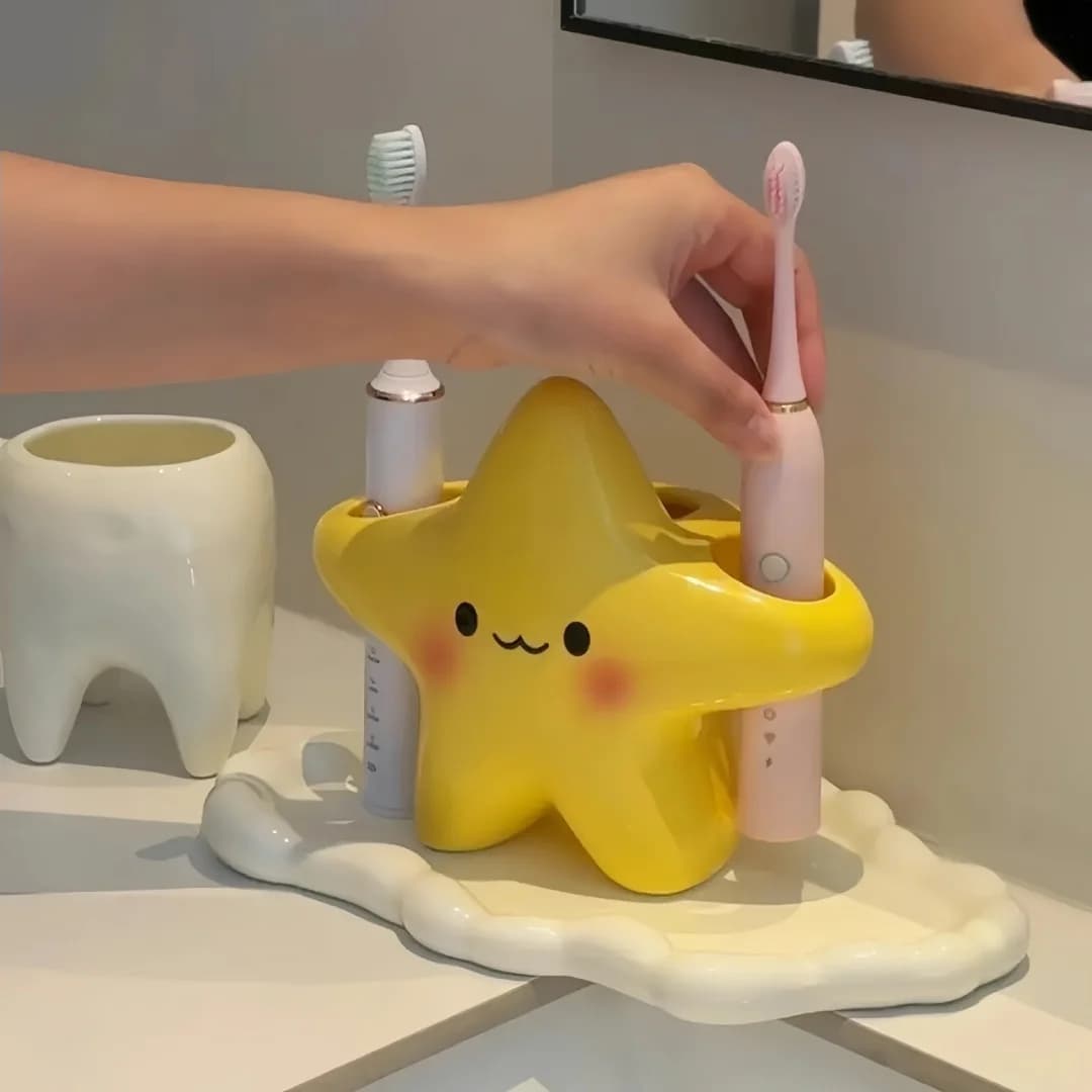 Star Toothbrush Holder Bathroom Storage Caddy Space Saving Rack For Electric Toothbrush Toothpaste Bathroom Counter Organizer