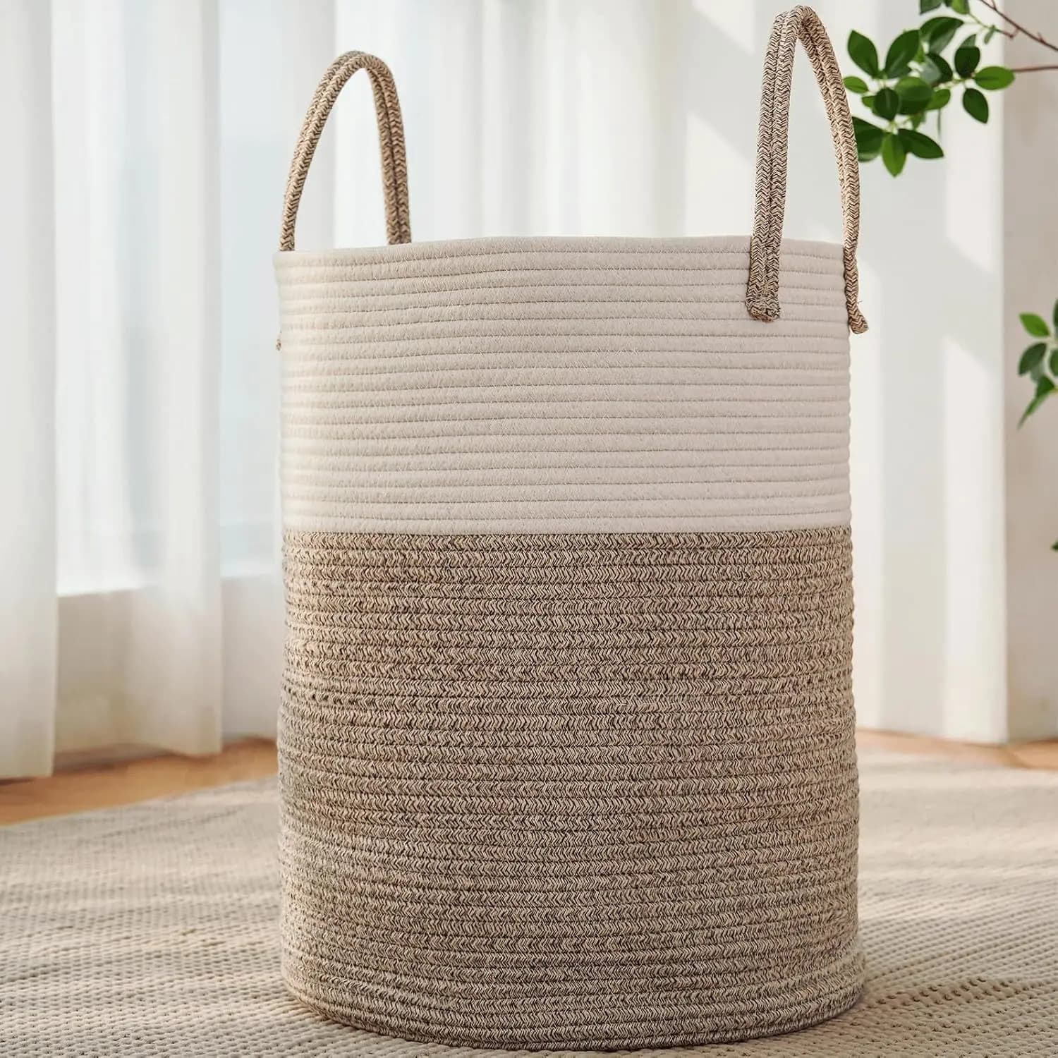 Laundry Basket,Woven Cotton Rope Laundry Hamper Sorters,Versatile Storage for Dirty Clothes,Baby Toys,and Blankets in Bathroom