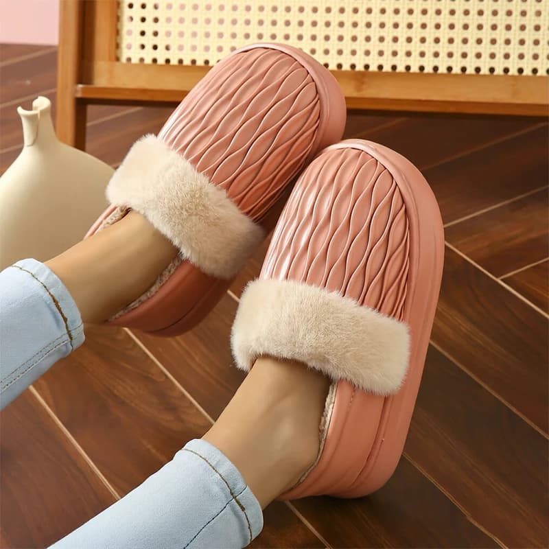 Thick Bottom Fluffy Bag Heel Slippers Women Winter 2026 Comfy Thicken Plush Warm Slippers Woman Outdoor Non Slip Waterproof Shoe