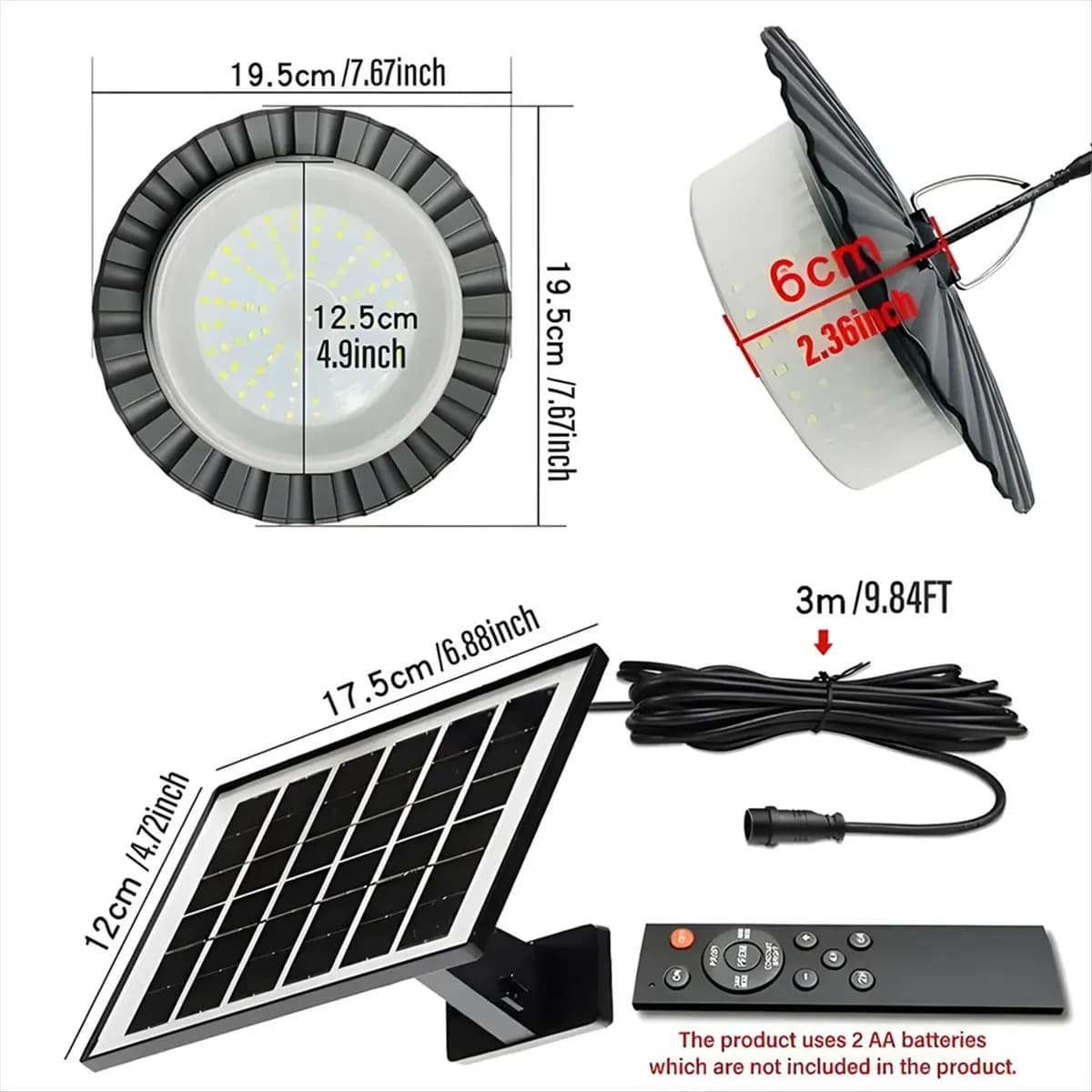 Okay Lampada a sospensione solare a 244 LED con sensore mobile, luce per capannone solare, luce per capannone con sensore di movimento ad energia solare per esterni