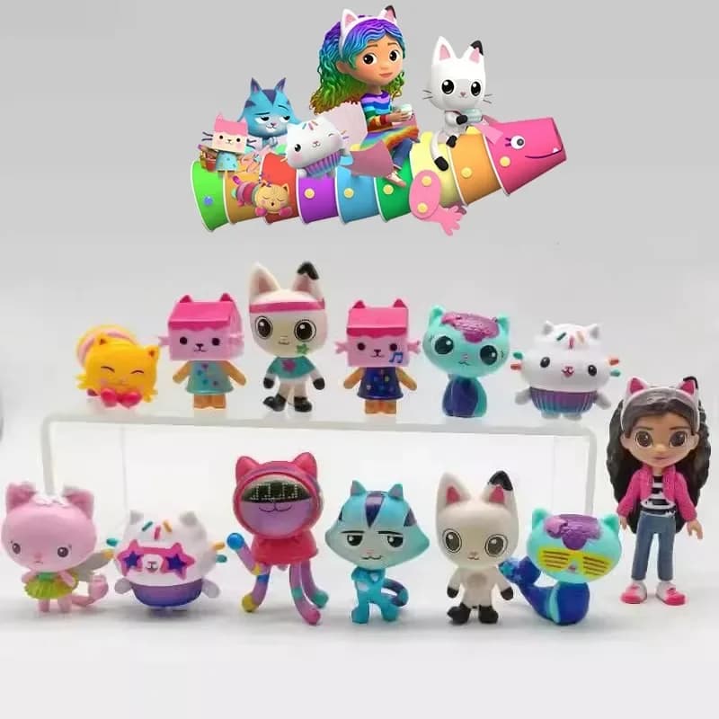 13 pezzi Gabby Dollhouse modello fatto a mano decorazione figure cartone animato anime bambola giocattoli ornamenti baby shower ragazzi ragazze regalo di compleanno