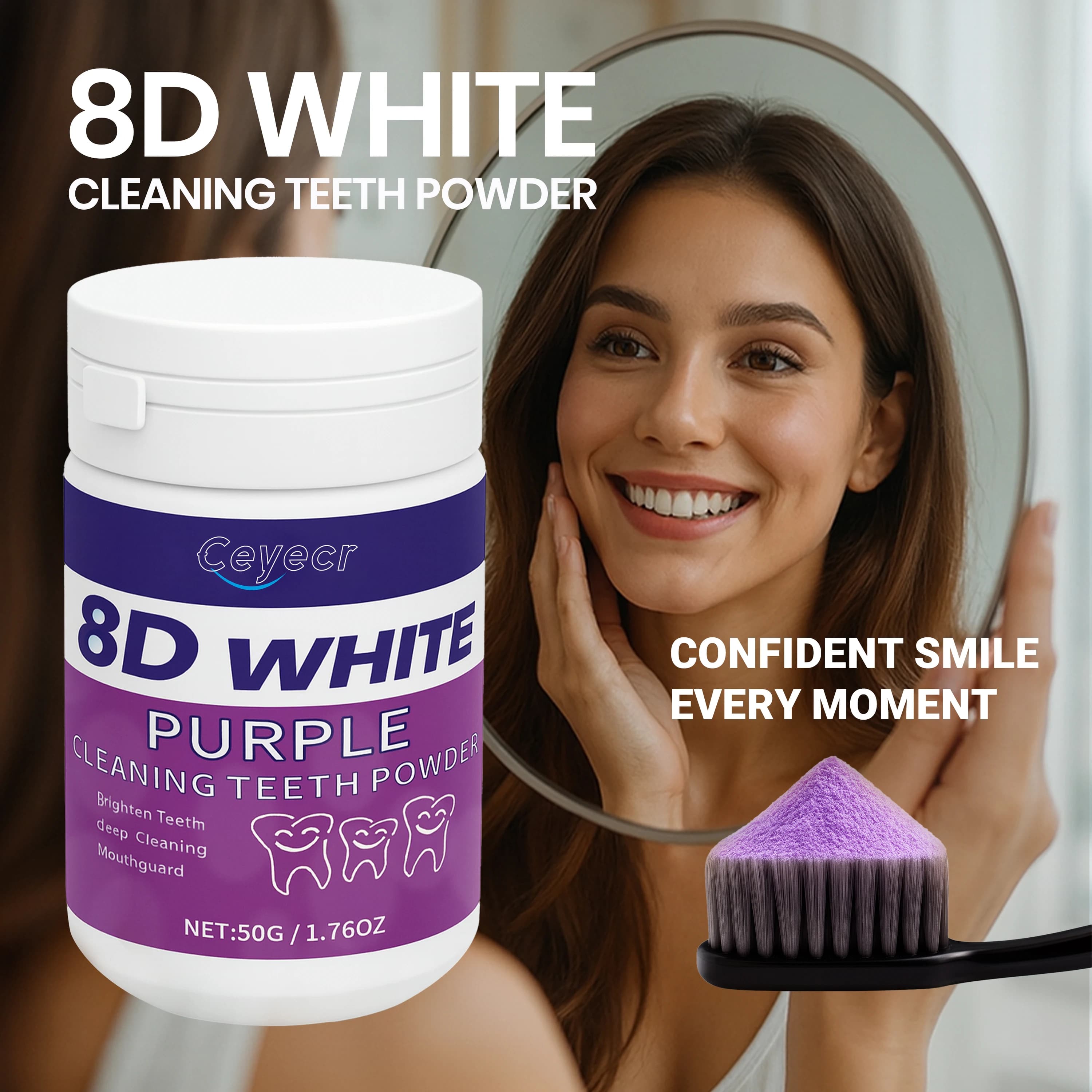 8D white Teeth Whitening Powder, 50g/1.76.Oz - Deep Cleaning & Tooth Cleaning Powder, Fresh Breath Toothpaste, Dental Care