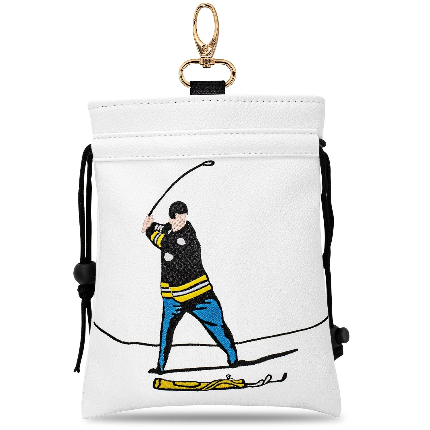 1pc Golf Drawstring Pouch with Golfer Swing Pattern, Portable Wear-Resistant PU Storage Bag Holds Golf Balls, Tees & Small Golf