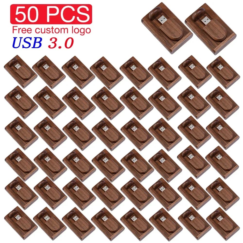 Lotto da 50 Pezzi Chiavetta USB 3.0 in Legno 128GB con Logo Personalizzato Gratuito, Pen Drive 64GB ad Alta Velocità, Chiavetta USB 32GB, Pendrive 8GB con Confezione Regalo
