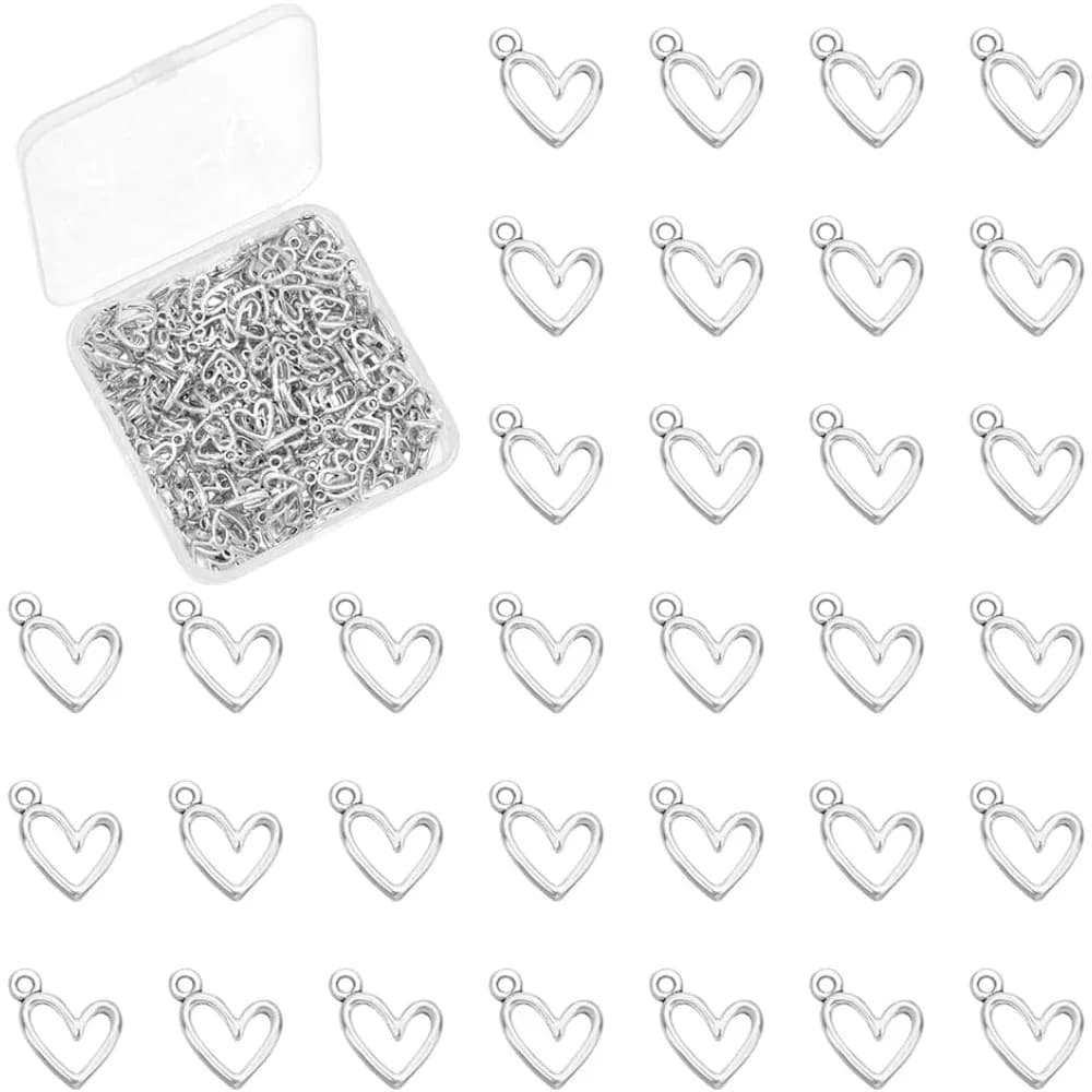 200 pieces of heart-shaped pendants, tibetan heart pendants, pretty antique silver pendants for jewelry, key rings, earrings, bracelets, kit