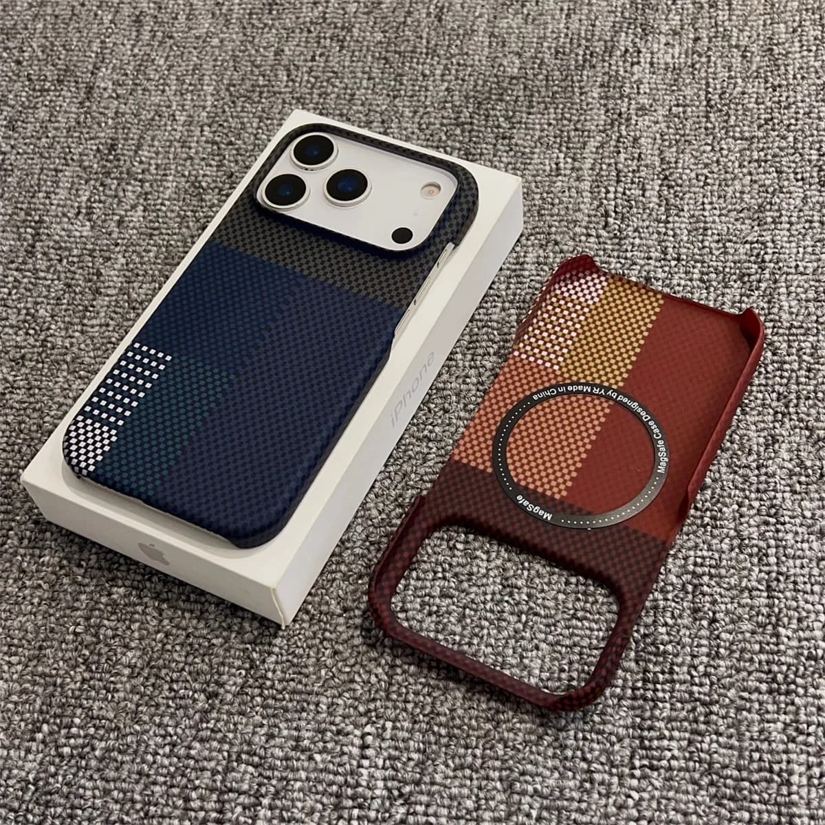 Phone Case with MagSafe Wireless Charging Leather with Carbon Fiber Structure for IPhone 17Air 17 16 15 14 13 12 Pro Max Protective Case