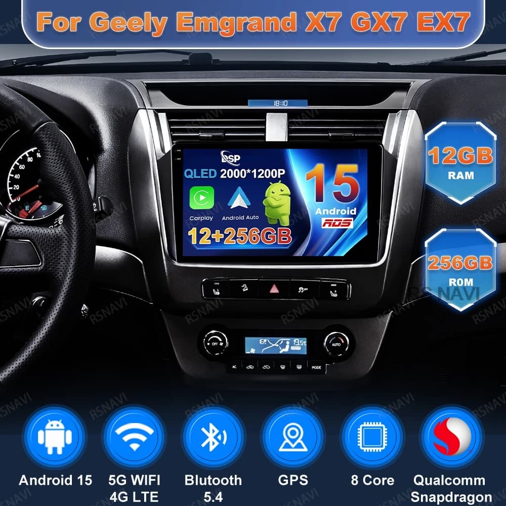 Android 15 Car Radio For Geely Emgrand X7 GX7 EX7 GPS Navigation QLED Stereo 5G WIFI 4G LTE Autoradio DVD Wireless Carplay Auto