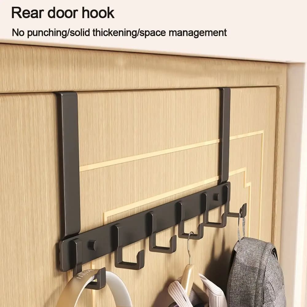 Door hanger with 6 hooks for clothes, coats, towels, bathroom and kitchen organizers, accessories holders.