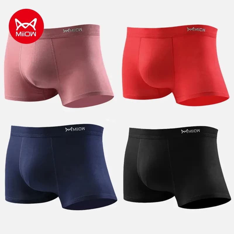MiiOW 4 Pezzi Mutandine da Uomo in Cotone Setoso 5A Antibatterico Traspirante Mutande da Uomo Biancheria Intima da Uomo Moda Stampa Uomo Boxer Tronchi