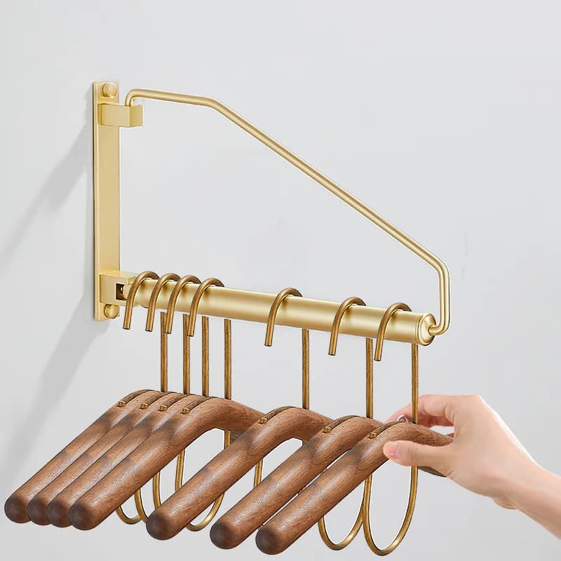 Wall Hanging Drying Rack Foldable Rotatable Durable Clothes Drying Rack For Bathroom Balcony Brass Brushed Gold Drying Rack
