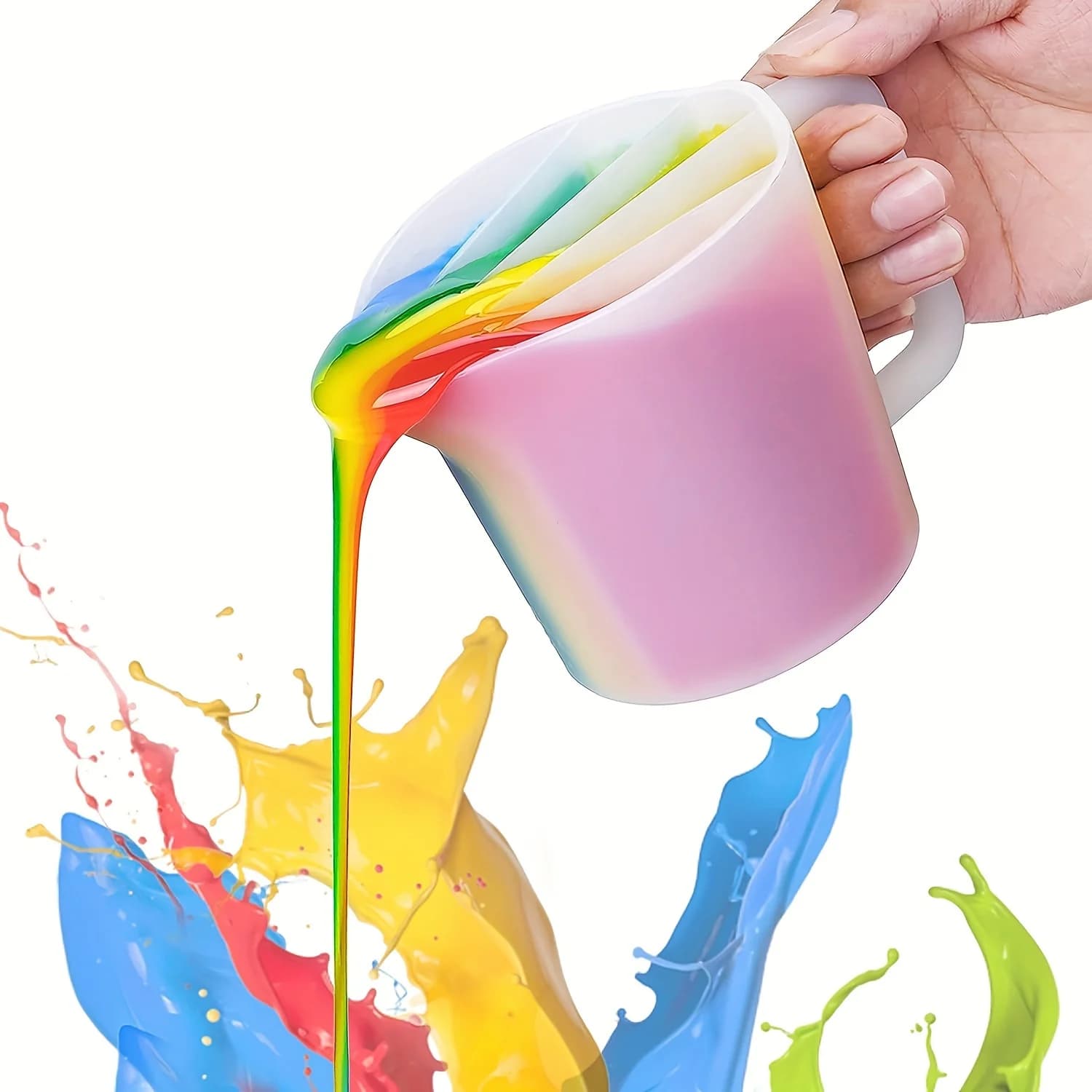7oz/500ml Silicone Reusable Split Cup with Handle - 5-Channel Thickened Easy-Clean Fluid Art Cup for Acrylic Paint, Pouring Tool
