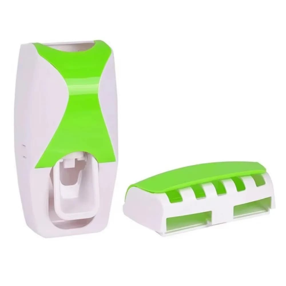 Set di 2 Pezzi: Dispenser Automatico per Dentifricio in Plastica e Porta Spazzolini da Denti da Parete Antipolvere e Leggero