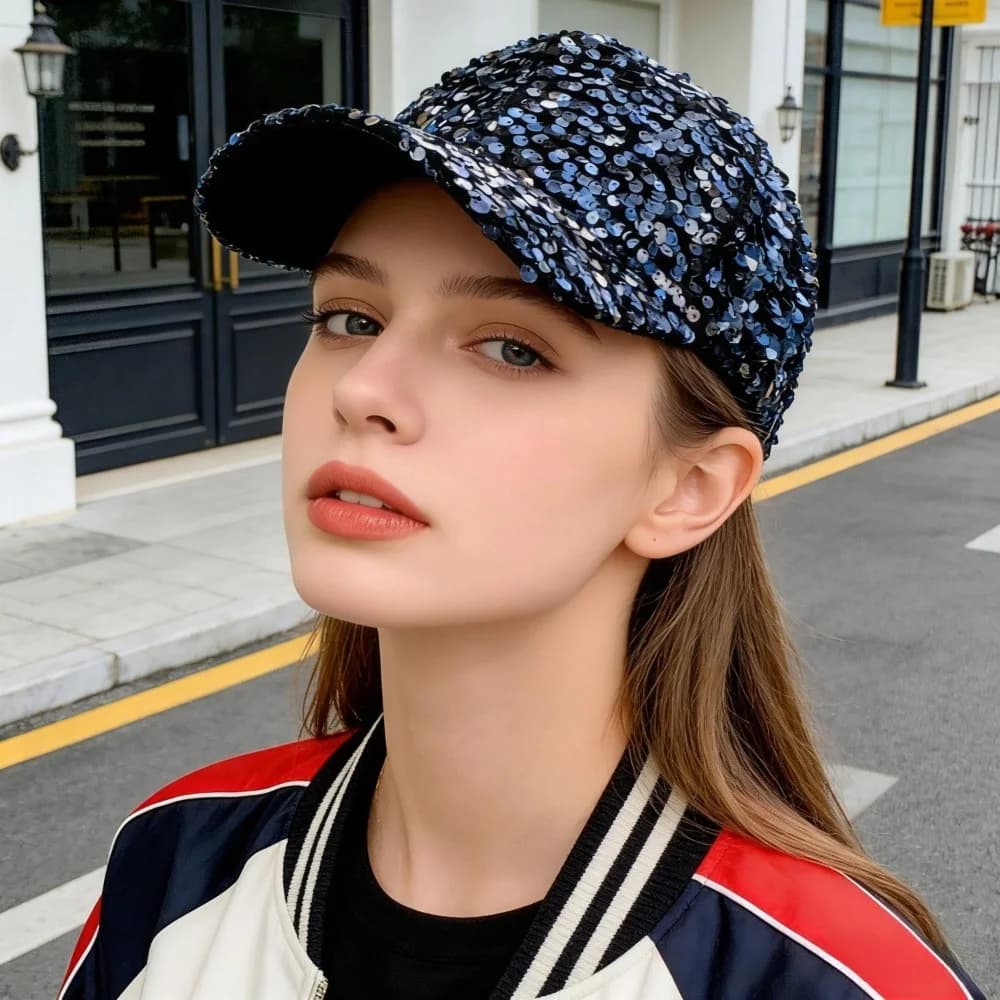 Cappellino da Baseball con Paillettes Unisex, Cappello da Sole per Coppie, Stile Hip Hop alla Moda, Regolabile, Streetwear