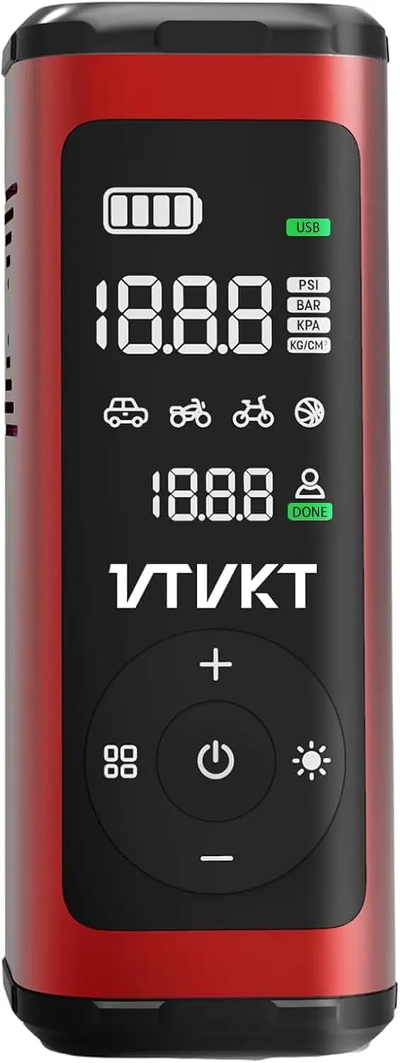 Compressore d'aria portatile, gonfiatore rapido senza fili in 1 minuto, batteria da 12000 mAh, corpo interamente in alluminio per auto, SUV, moto