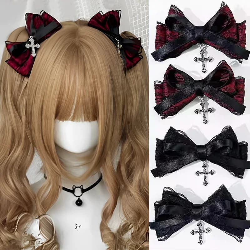 2 Pezzi Accessori per Capelli Gotici da Ragazza, Eleganti Fermagli a Fiocco alla Moda, Versatili per un Look Dark, Fermaglio per Capelli a Fiocco