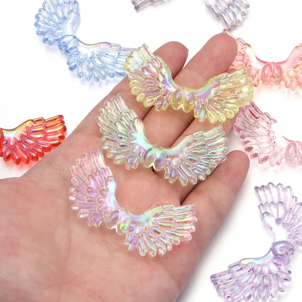 5pcs 53x30mm Angel Wings Flat Back Acrylic Beads Vertical Hole Loose Spacer Beads For DIY Girls Women Necklace Bracelet Keychain