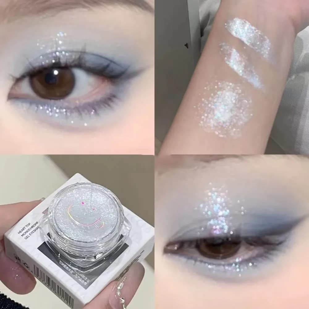 Ombretto Illuminante Argento Bianco in Vasetto, Impermeabile, Lucido, Effetto Gelatina, Lunga Durata, con Paillettes